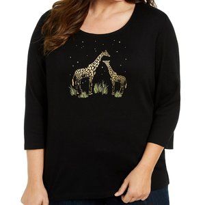 Karen Scott Plus Size Cotton Metallic Giraffe Top